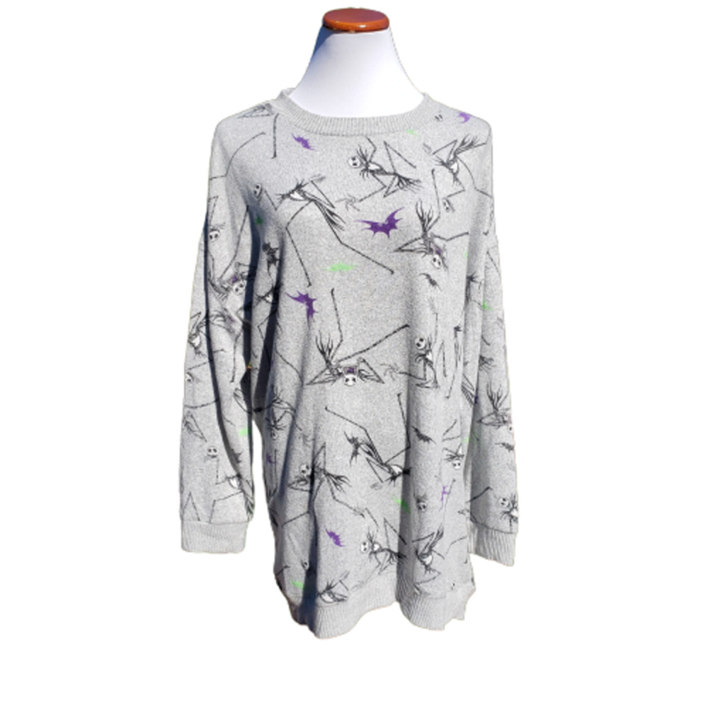 Sweater Halloween NIGHTMARE BEFORE CHRISTMAS Grey Loungewear Tunic Soft Knit L